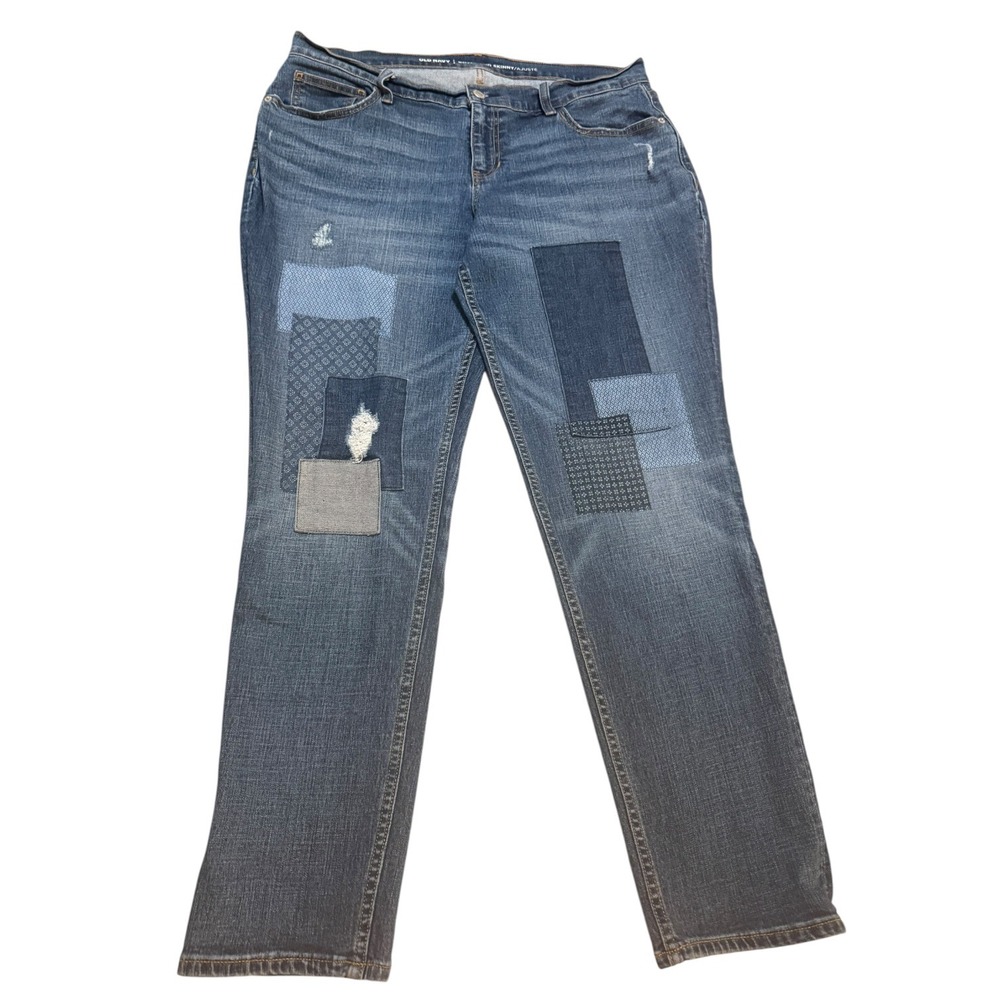 Old Navy Boyfriend Skinny Jeans Womens 12 Patchwork Distressed Medium Wash Denim